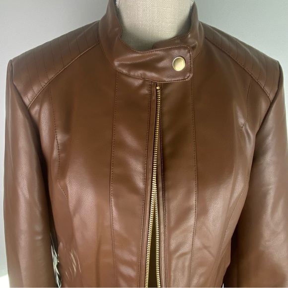 NWT Cole Haan Signature Fitted Racer Moto Jacket, Large, Hazel - Picture 2 of 16